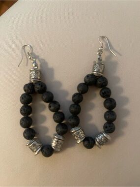 Handcrafted lava rock earrings With Silver Accents